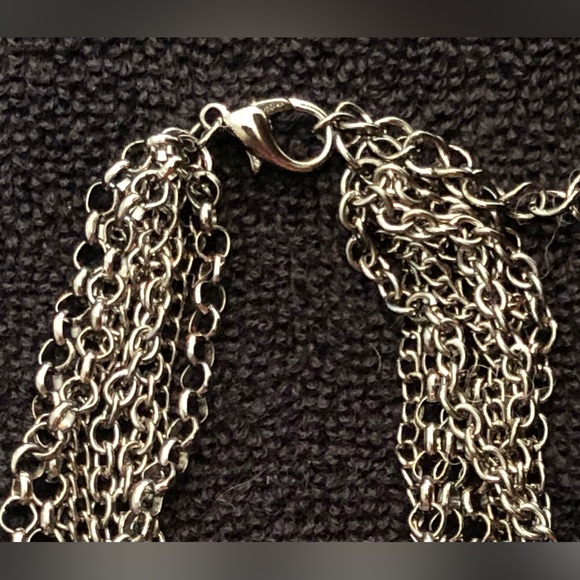 Vintage Gun Metal & Silver Tones Multi-chain Multi-rings Necklace & Earrings - Picture 5 of 5